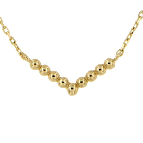 Fijn anker collier met V-symbool pareldraad 14K geelgoud 45cm