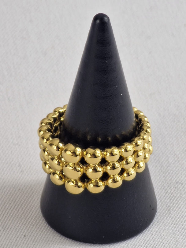 Brede Ring met Bolletjes - Roestvrij Staal - Waterproof - Zilver/Goud