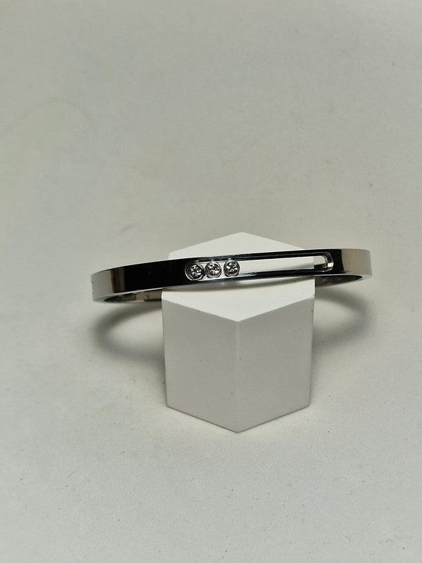 Slavenarmband Roestvrijstaal Zilver 3 Zirkonia Stenen Schuifbaar 6mm Dames