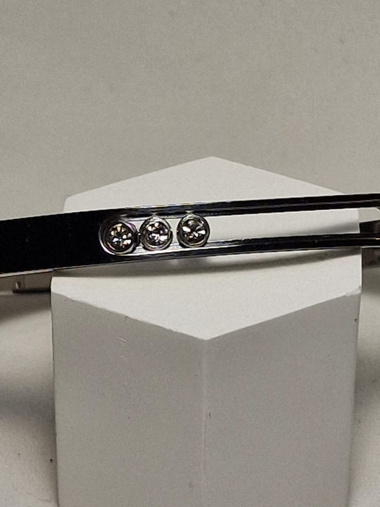 Slavenarmband Roestvrijstaal Zilver 3 Zirkonia Stenen Schuifbaar 6mm Dames