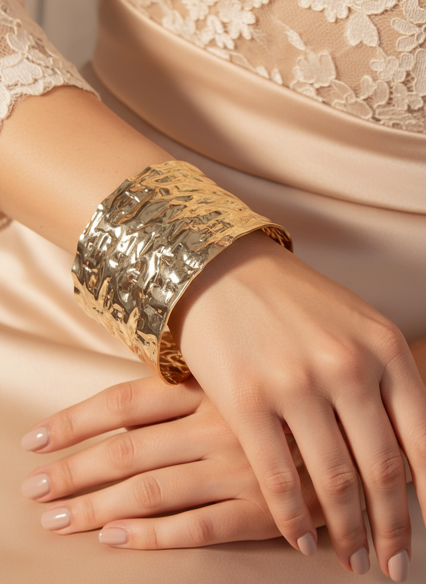 Brede vergulde manchet armband