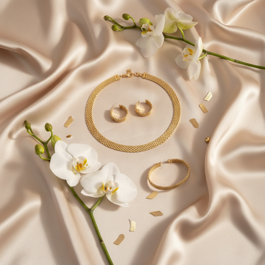 Champagne zijde met orchideeën