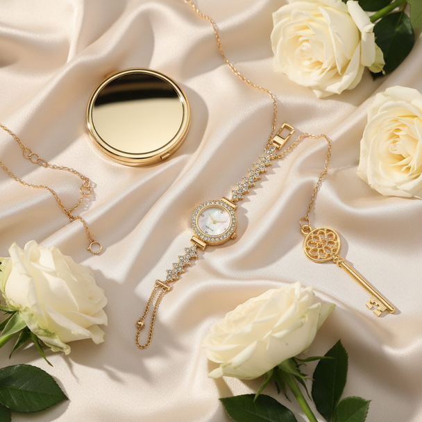 Champagne zijde met rozen