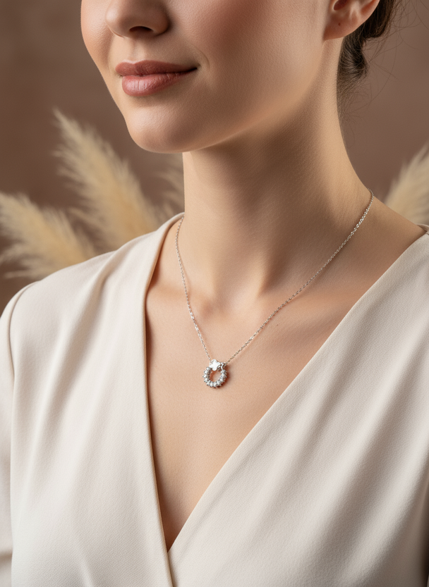 Chique collier 925 zilver op model