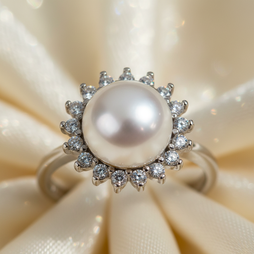 Close-up detail verbeterd - zoetwaterparel en zirkonia