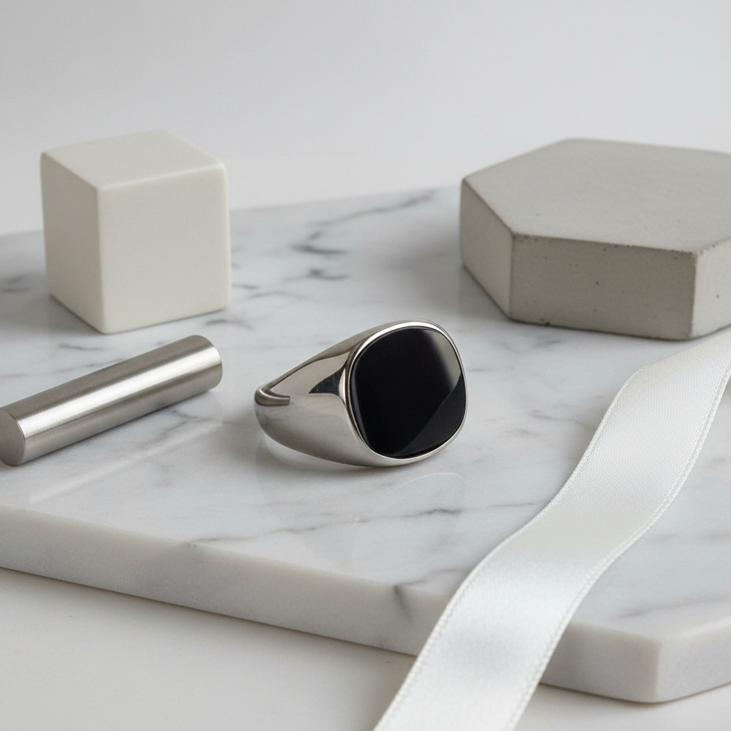 Close-up met elementen - Ring op marmer