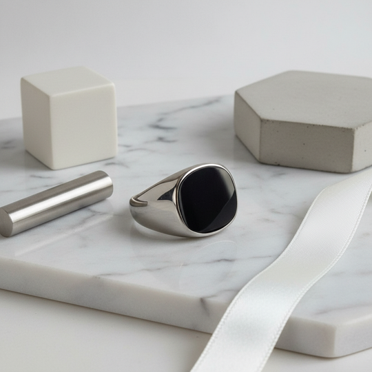 Close-up met elementen - Ring op marmer