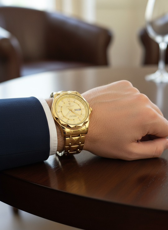 Close-up van gouden horloge