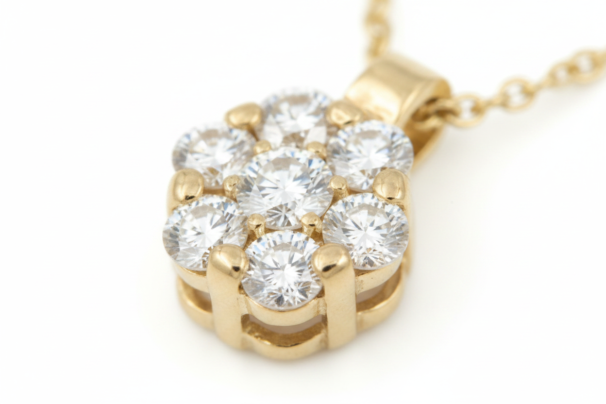 Collier diamant bloem hanger - close-up