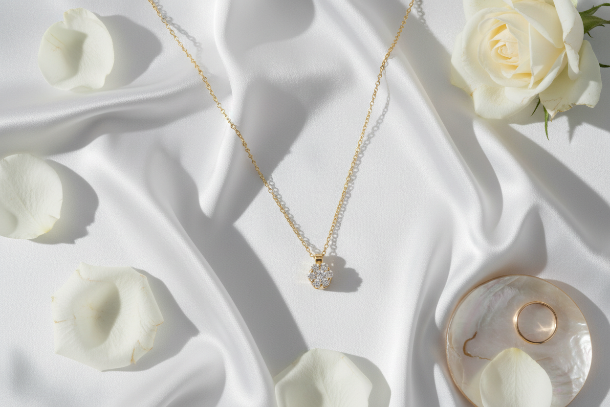 Collier diamant bloem hanger - flatlay