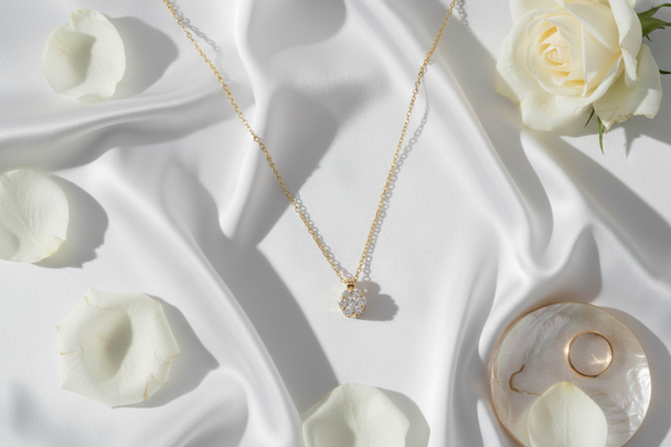 Collier diamant bloem hanger - flatlay