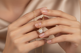 Collier diamant bloem hanger - handmodel