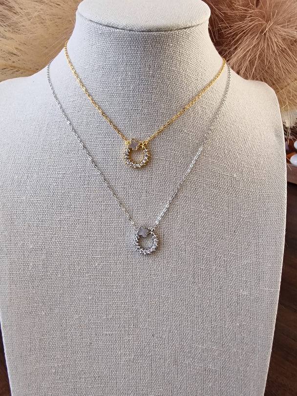 Elegante Halskette – 925er Sterlingsilber oder 18 Karat vergoldet – Zirkon- und Kleeblatt-Anhänger