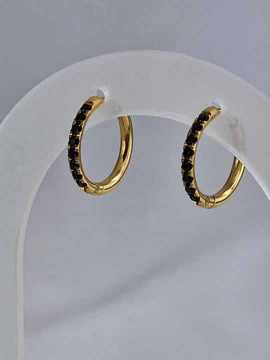 Gouden Creolen met Zwarte Zirkonia - 18K Verguld 6mm