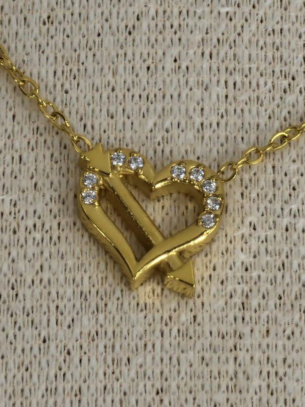 Gouden Cupido Hartjes Ketting 50cm met Zirkonia - 18K Verguld Dames