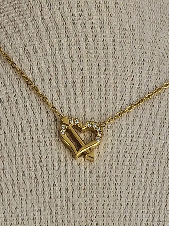 Gouden Cupido Hartjes Ketting 50cm met Zirkonia - 18K Verguld Dames