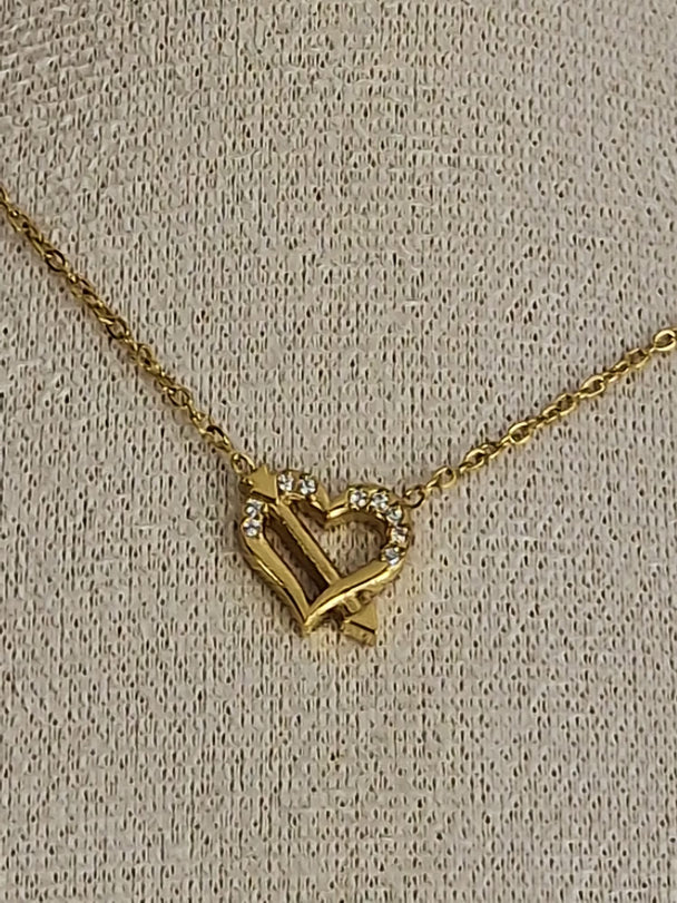 Gouden Cupido Hartjes Ketting 50cm met Zirkonia - 18K Verguld Dames