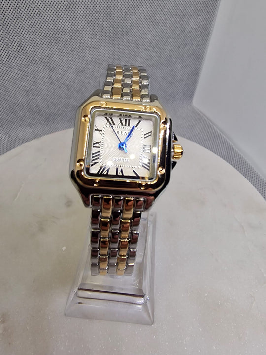 Elegant Dameshorloge - Vierkant Zilver & Goud met Romeinse Cijfers