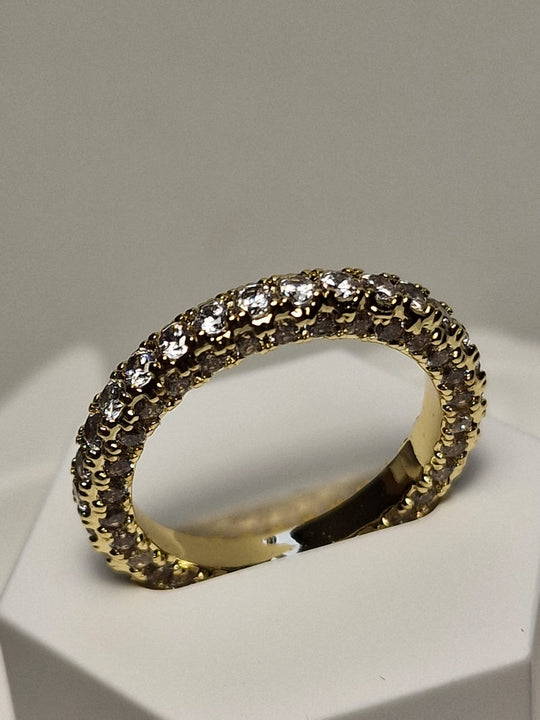 Diamant Band Ring met Zirkonia - 14K Verguld - Rhodium Plated