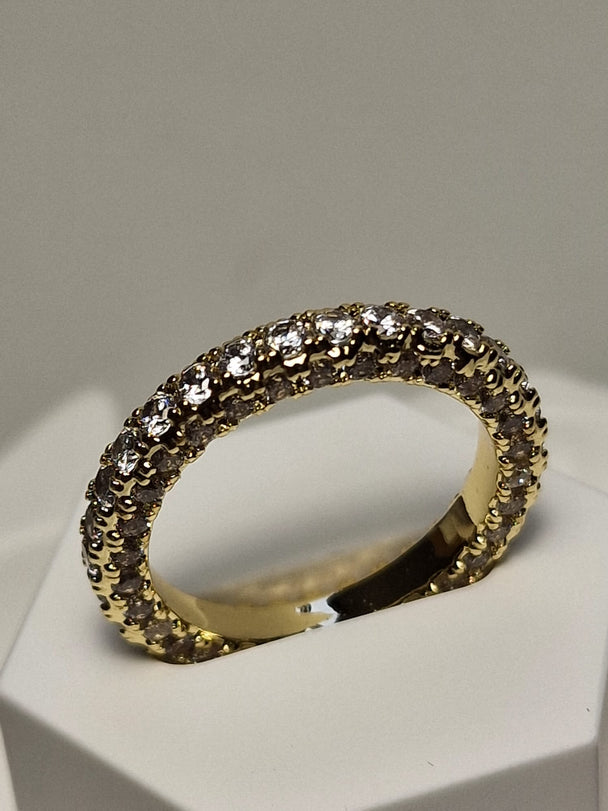 Diamant Band Ring met Zirkonia - 14K Verguld - Rhodium Plated