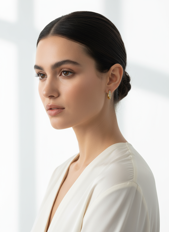 Driekwart view model met creolen