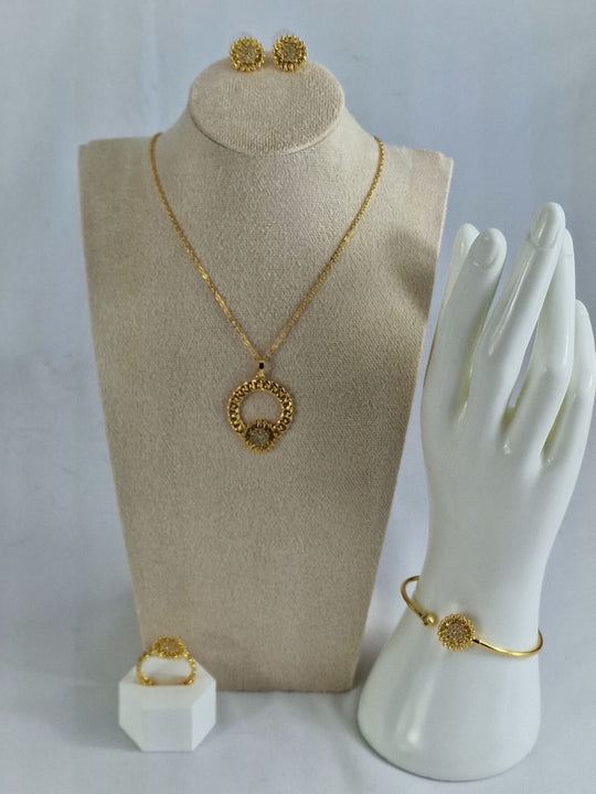 Luxe Zonnebloed Sieradenset 24K Verguld Zirkonia 4-delig