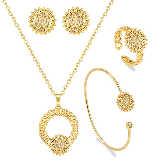 Luxe Zonnebloed Sieradenset 24K Verguld Zirkonia 4-delig