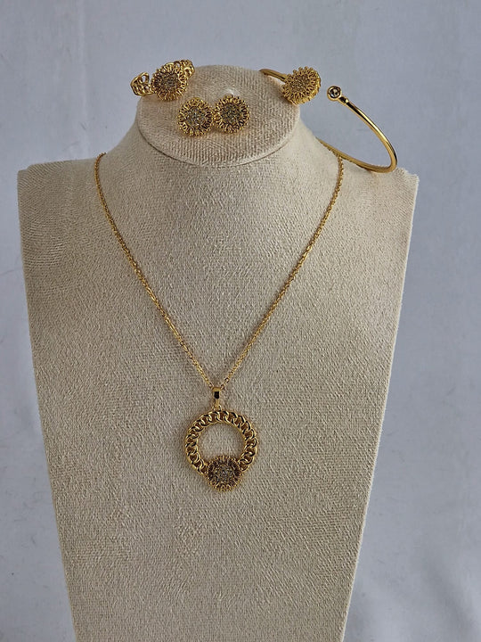 Dubai Sieradenset 24K Verguld Zirkoon Koperlegering 4-delig Dames