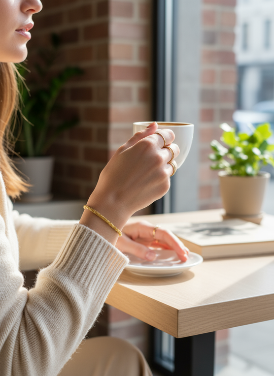 Dunne armband bij café