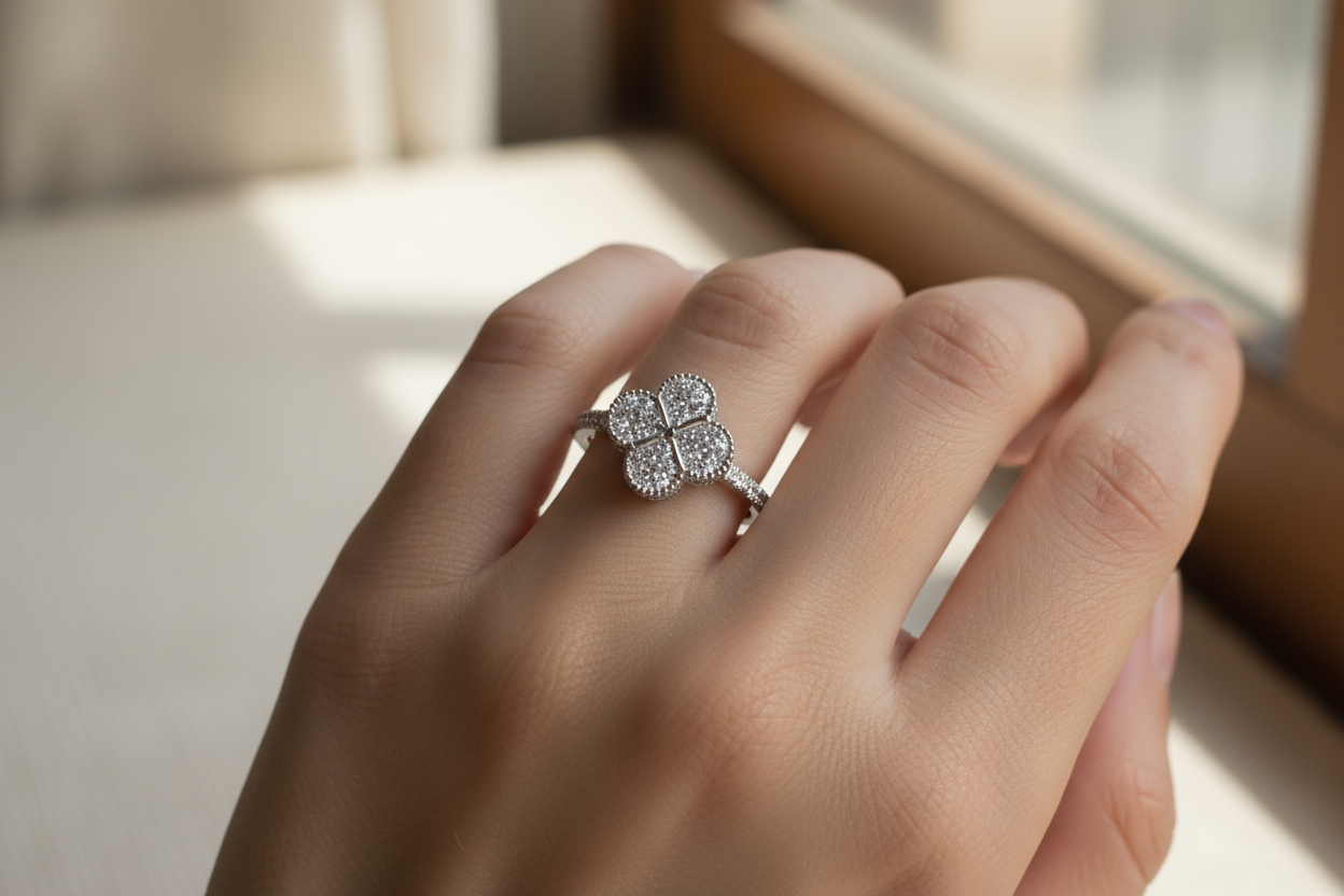 Elegante look met klavervier ring