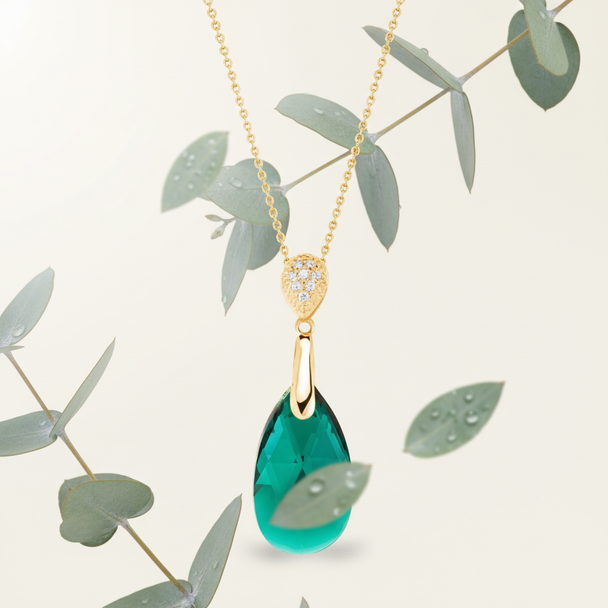 Emerald drop ketting met botanische elementen
