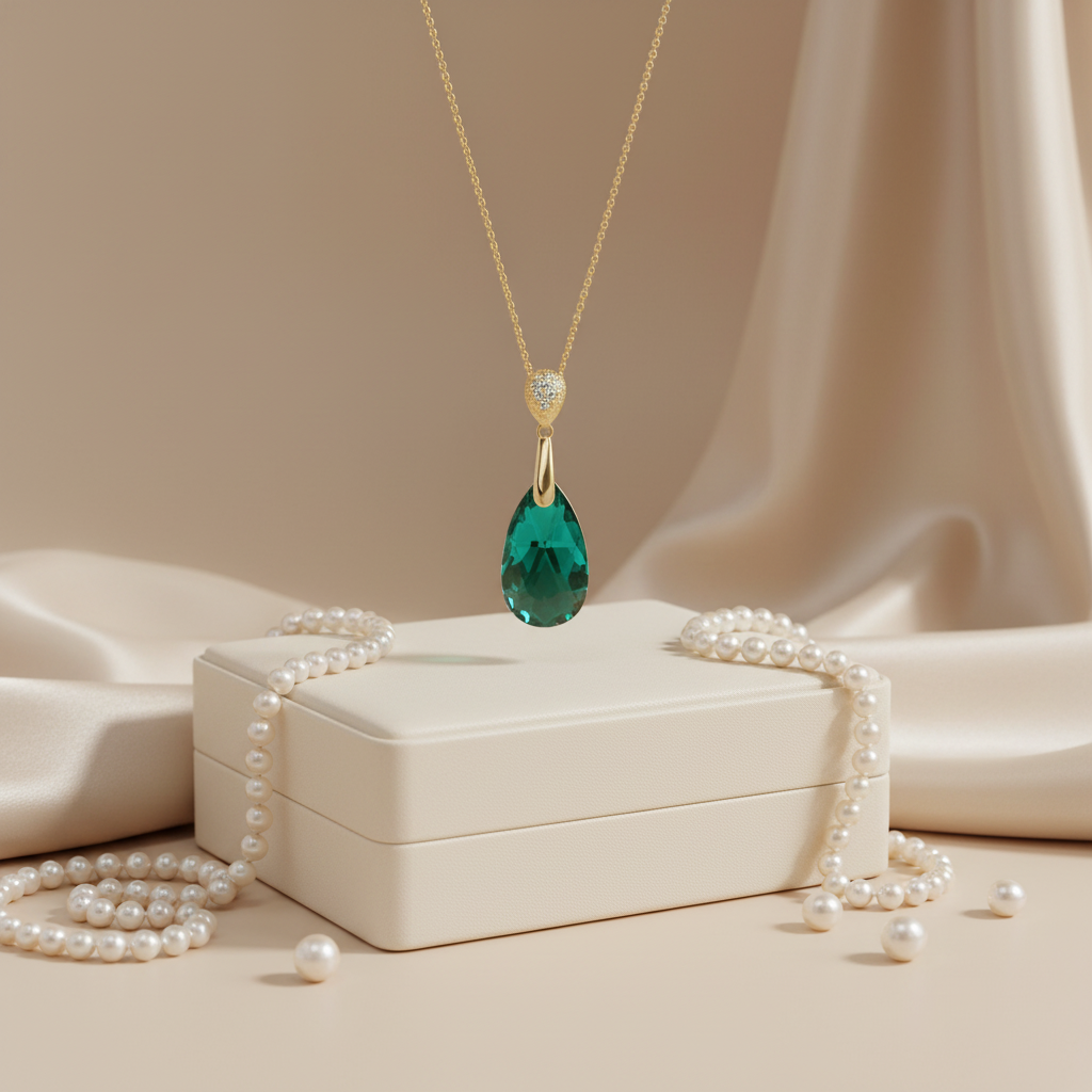 Emerald drop ketting met parels