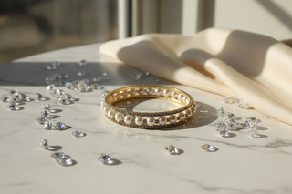 Flat-lay met kristallen en zachte stof