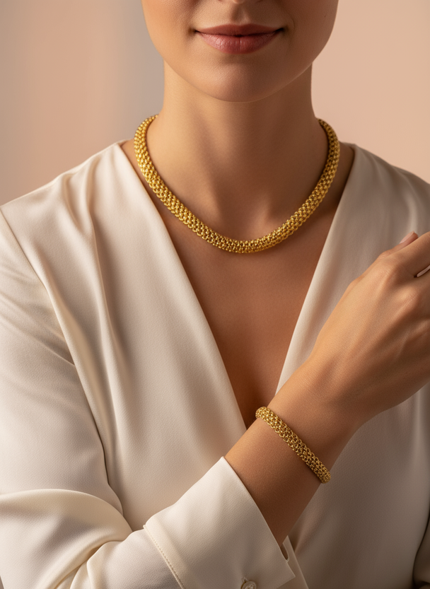 Gevlochten ketting en armband