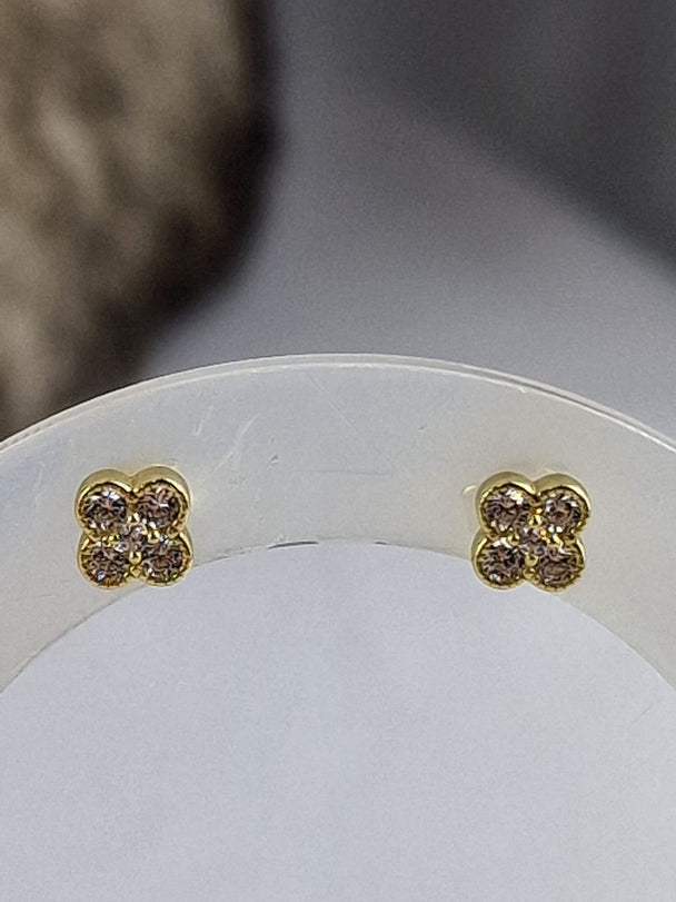 Klaver Oorknopjes - 925 Zilver & 14K Verguld met Zirkoon