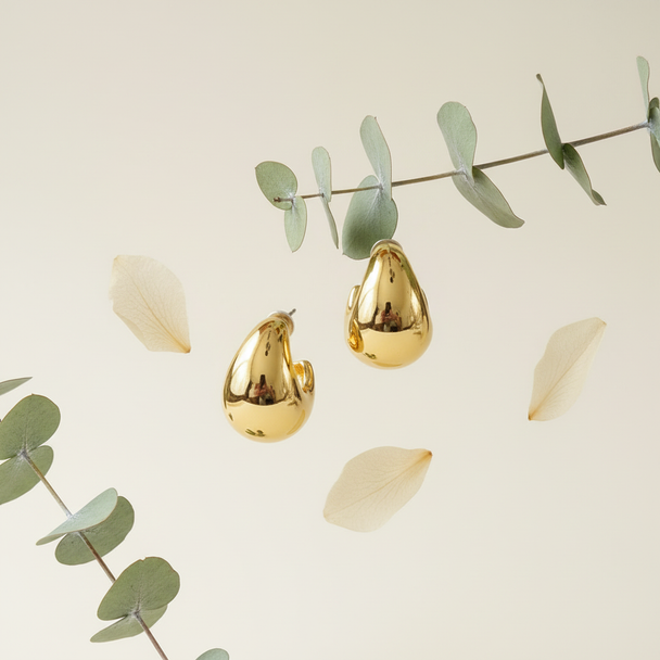 Goud C-hoops met botanische elementen