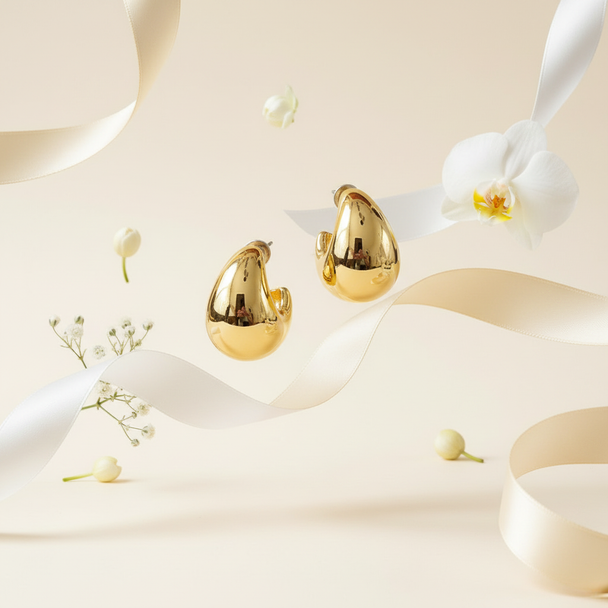 Goud C-hoops met florale elementen