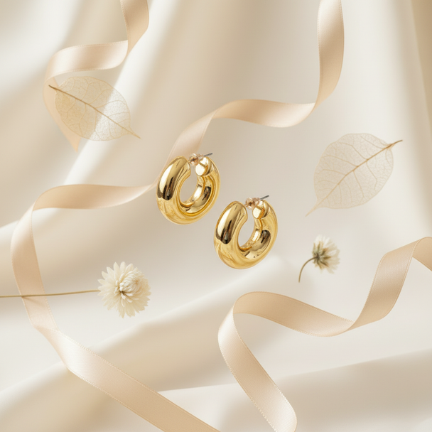 Goud chunky hoops met florale elementen