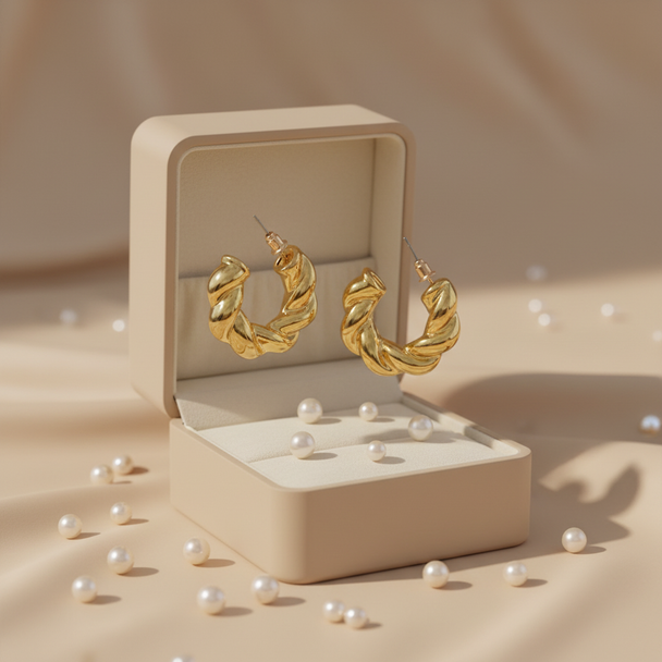 Goud twisted hoops met parels