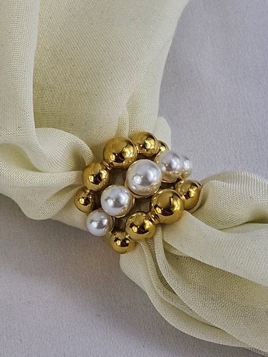 Waterproof Dames Ring met Parel en Goud Bolletjes