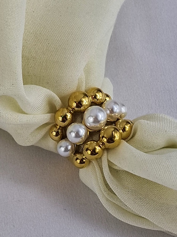 Waterproof Dames Ring met Parel en Goud Bolletjes