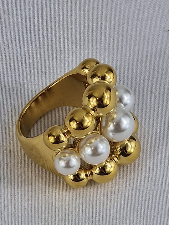 Waterproof Dames Ring met Parel en Goud Bolletjes