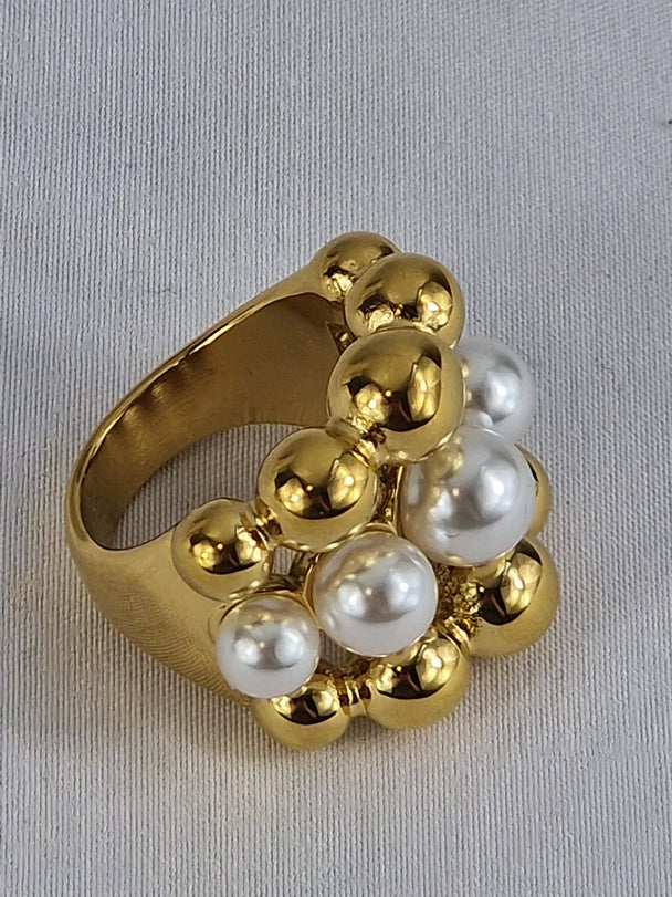 Waterproof Dames Ring met Parel en Goud Bolletjes