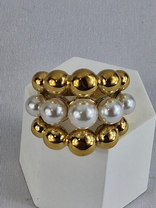 Waterproof Dames Ring met Parel en Goud Bolletjes