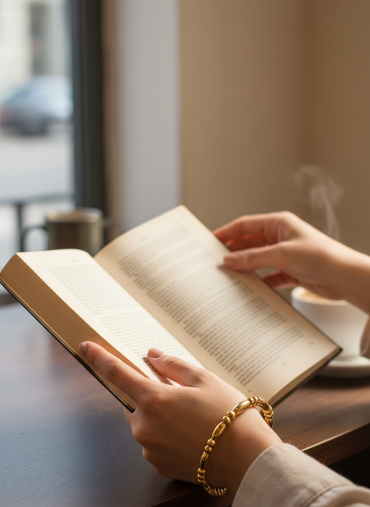 Gouden armband bij het lezen