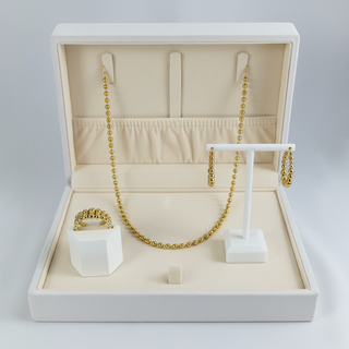 Gouden Bolletjes Set - Ketting, Oorbellen & Armband in Luxe Doos