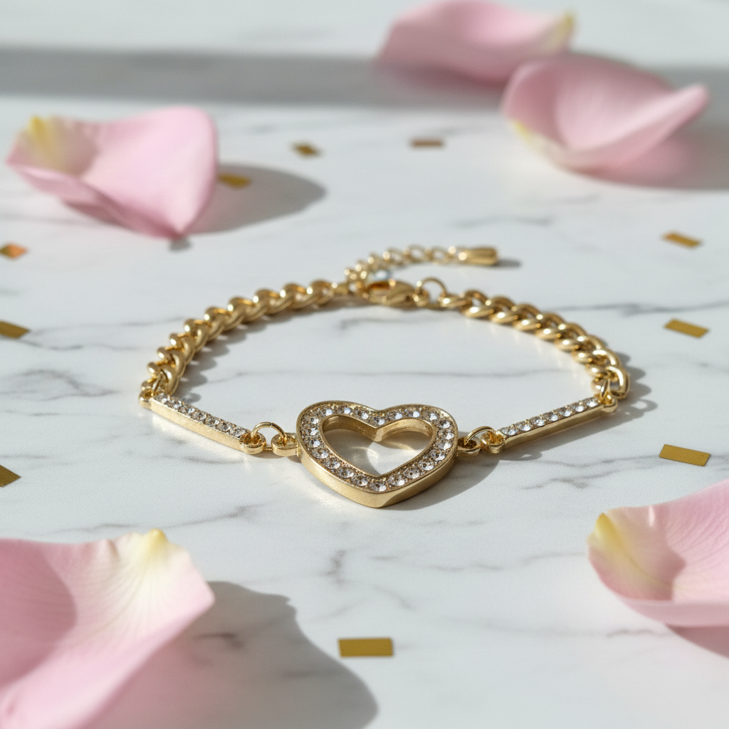 Gouden hart armband met rozenblaadjes