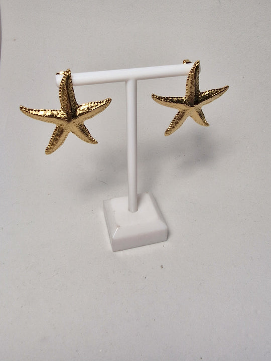 Seestern-Ohrringe, groß, Edelstahl, vergoldet, goldfarben