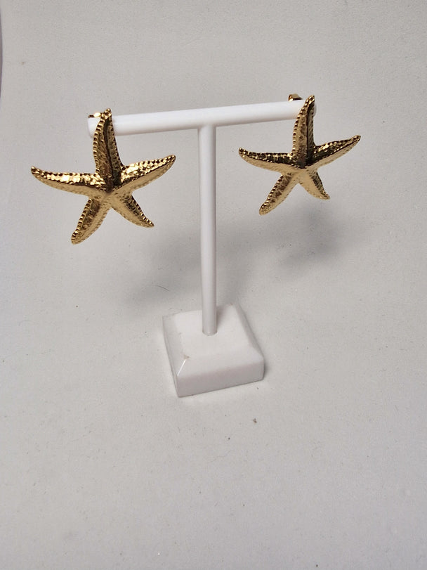 Seestern-Ohrringe, groß, Edelstahl, vergoldet, goldfarben