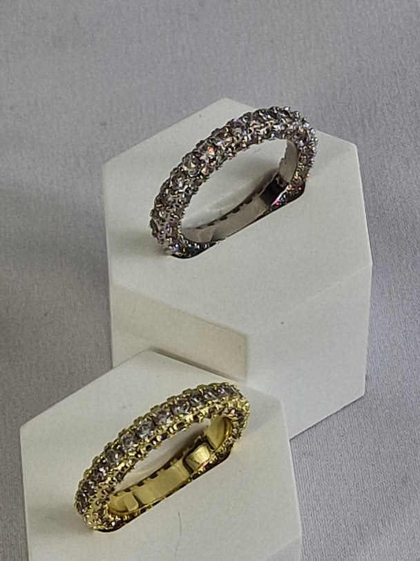 Diamant Band Ring met Zirkonia - 14K Verguld - Rhodium Plated